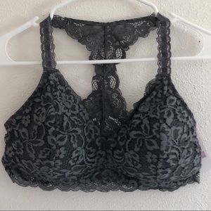 Gray Padded Lace Racer Back Bralette